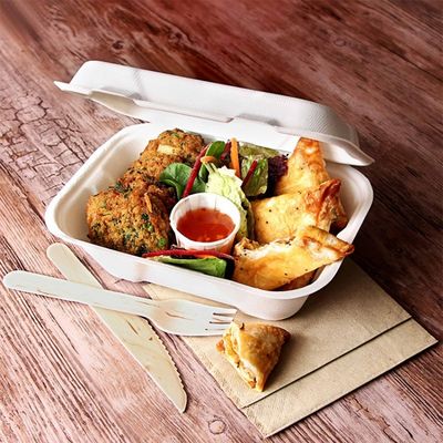 600ml 1000ml Perlengkapan makan malam Komposable Party Perlengkapan meja Bagasse Pulp Lunch Bento Box