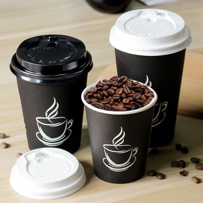 2.5oz Cangkir Kopi Sekali Pakai Hitam Cetak Kustom 8oz Cangkir Kopi Dinding Tunggal