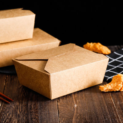 Cetak Logo Kustom 337g 18g Kotak Makan Siang Kertas Kraft PE Kotak Bawa Pulang untuk Makanan