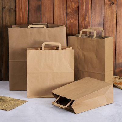 250gm 300gm Biodegradable tableware sekali pakai Tas kertas cokelat dengan pegangan