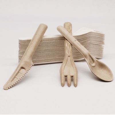 Sendok dan Garpu Sekali Pakai Ramah Lingkungan Bagasse Biodegradable 141.7mm Kompos