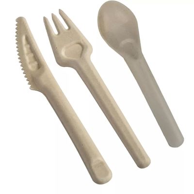 Sendok dan Garpu Sekali Pakai Ramah Lingkungan Bagasse Biodegradable 141.7mm Kompos