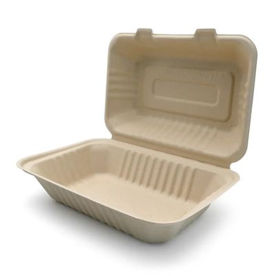 600ml 1000ml Perlengkapan makan malam Komposable Party Perlengkapan meja Bagasse Pulp Lunch Bento Box