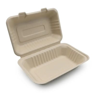 600ml 1000ml Perlengkapan makan malam Komposable Party Perlengkapan meja Bagasse Pulp Lunch Bento Box