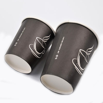 2.5oz Cangkir Kopi Sekali Pakai Hitam Cetak Kustom 8oz Cangkir Kopi Dinding Tunggal