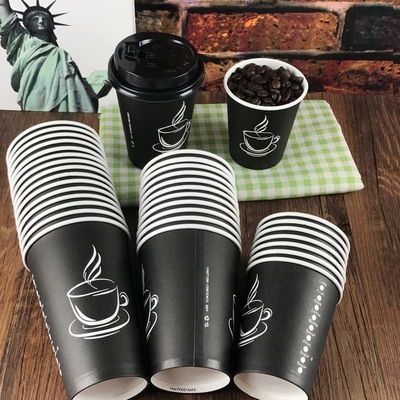 2.5oz Cangkir Kopi Sekali Pakai Hitam Cetak Kustom 8oz Cangkir Kopi Dinding Tunggal