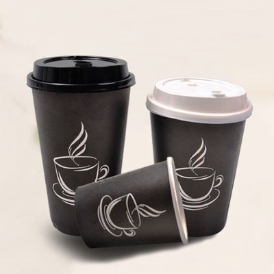 2.5oz Cangkir Kopi Sekali Pakai Hitam Cetak Kustom 8oz Cangkir Kopi Dinding Tunggal