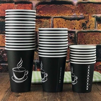 2.5oz Cangkir Kopi Sekali Pakai Hitam Cetak Kustom 8oz Cangkir Kopi Dinding Tunggal
