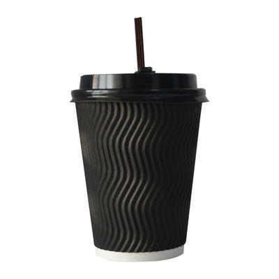 400ml PLA Cangkir Kertas Bergelombang Kokoh Tahan Lama 12oz Cangkir Bergelombang Dengan Tutup