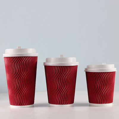 280gsm Bubble Boba Disposable Ripple Wall Paper Cold Drink Cups With Lids
