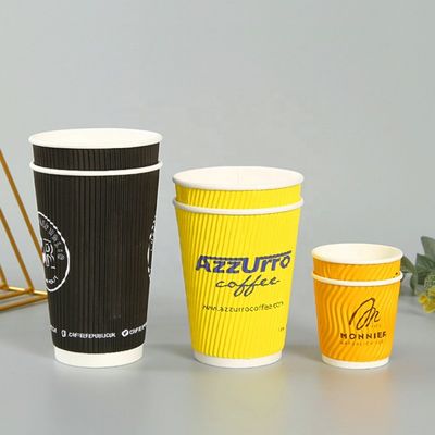 4oz 120ml 8oz 250ml cangkir kertas sekali pakai cangkir kopi kuning dengan tutup dinding bergelombang